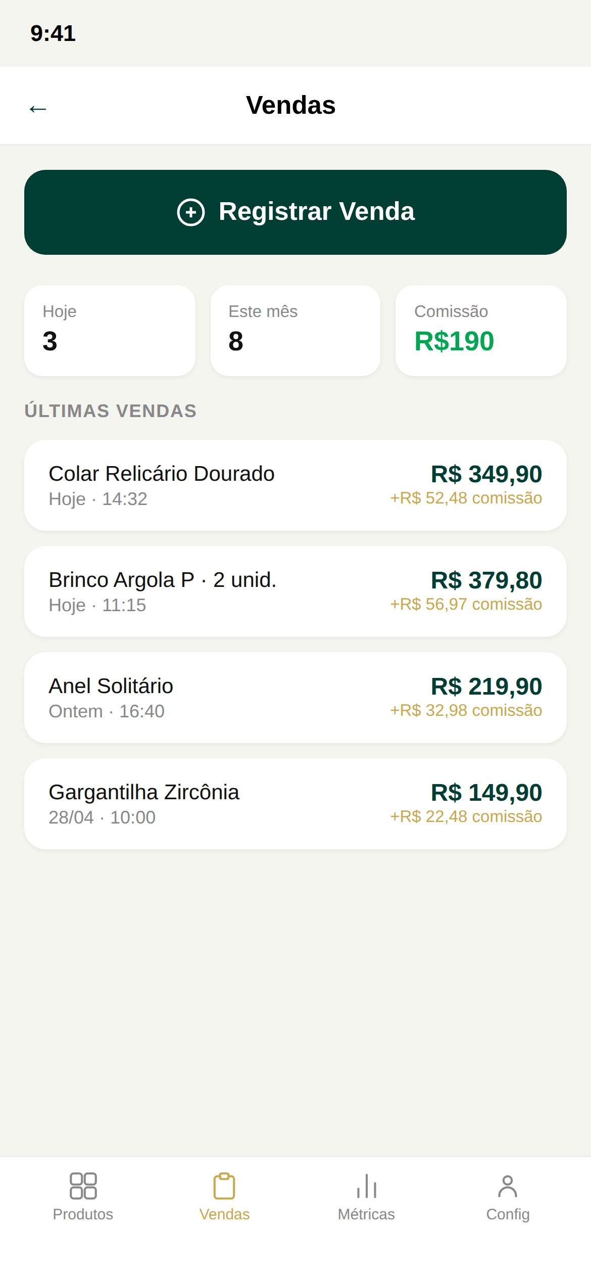 Registrar Venda — App da Revendedora Gestão Joias
